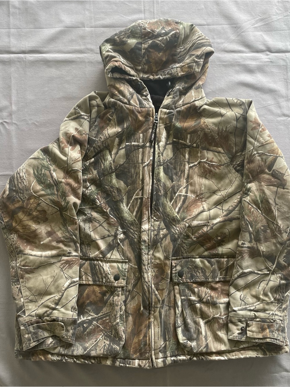 Realtree Camo Hooded Hunting Jacket Size XXL 50- 52 Full Zip-Lined Vintage POC